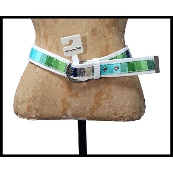 NWT Aeropostale Woven Block Plaid Belt Silver Metal Buckle Grommet Tip Large NEW - Picture 1 of 8
